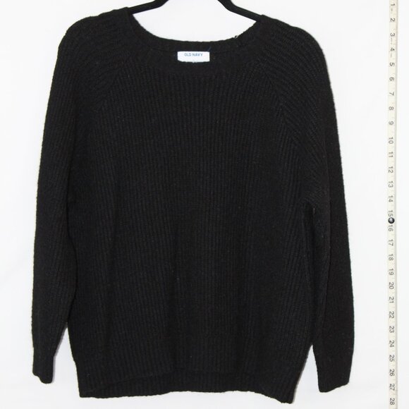 Old Navy black textured knit crew neck long-sleeve ribbed cuff and hem sweater L - Picture 1 of 7